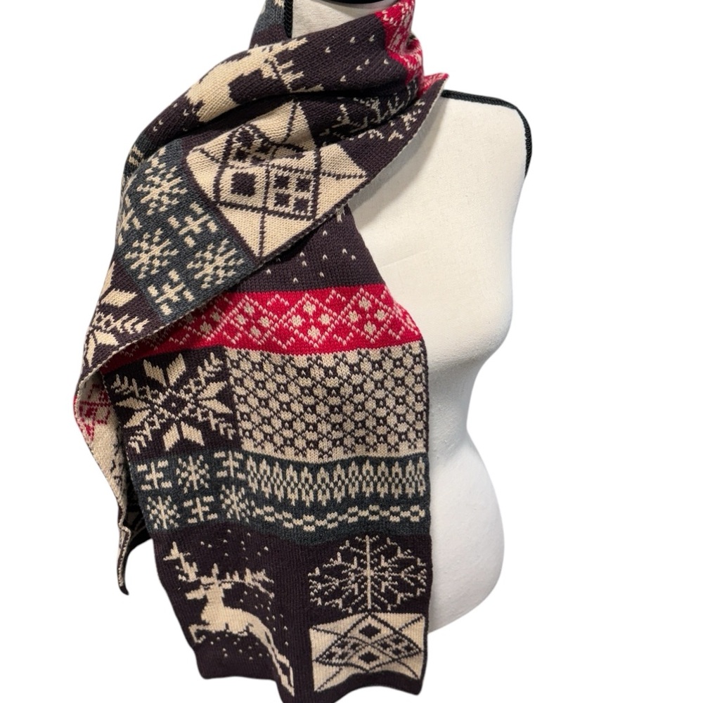 J. Crew Reindeer Snowflake Cotton Wool Scarf One Size